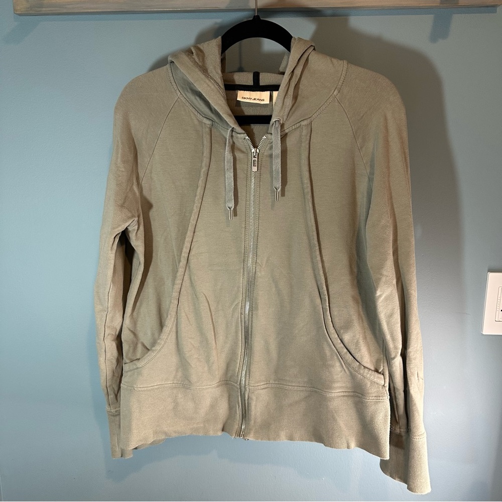 DKNY by Donna Karen Jeans Zip Up Hooded Sweatshirt in Grey